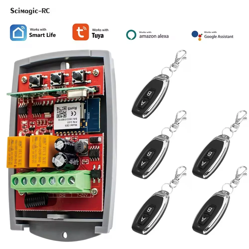 

2 Channel Tuya WIFI Smart Remote Control External Receiver Garage Gate Opener Controller with 1PC-5PCS 433mhz Transmitter