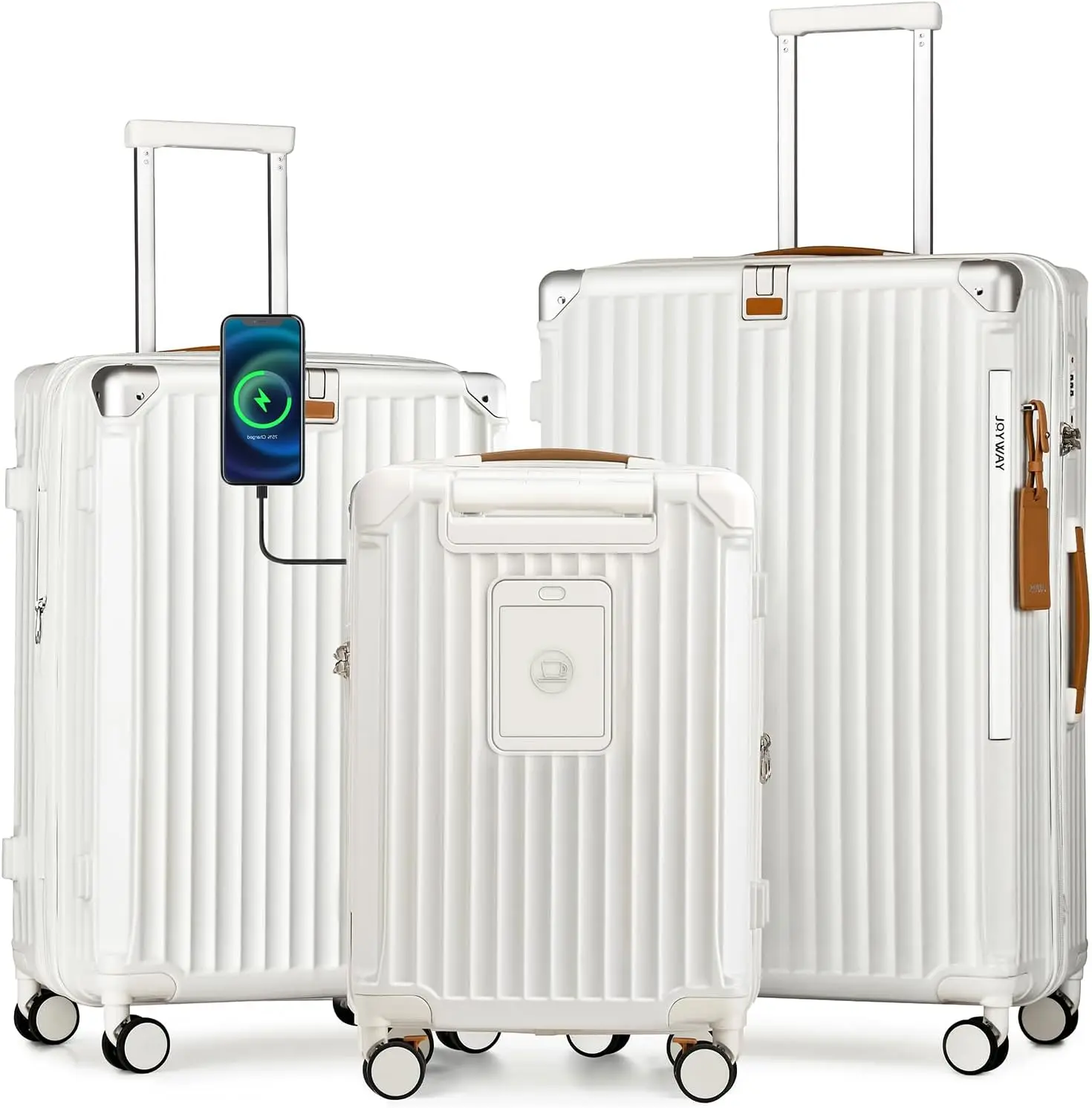 

Набор из 3-х расширяемых чемоданов с жестким корпусом, USB-портом, подставкой для стакана и замком TSA, легкие колеса-спиннеры для путешествий, белый цвет