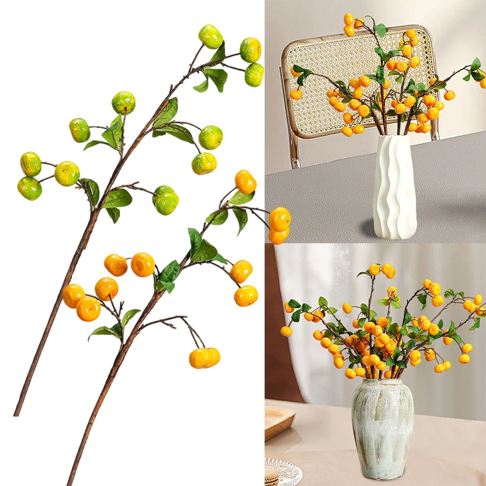 

Artificial orange tree branch set 3 pieces with colorful silk leaves for home office wedding window decoration