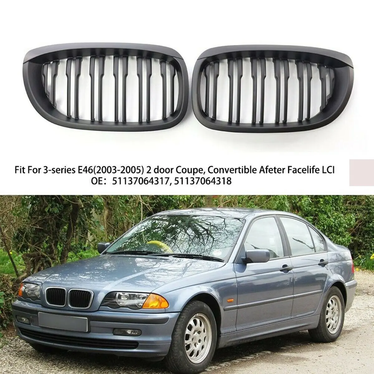 مصد أمامي للسيارة شبكة كلية BMW E46 325CI 330CI LCI 2ci قابلة للتحويل-dri, vertible