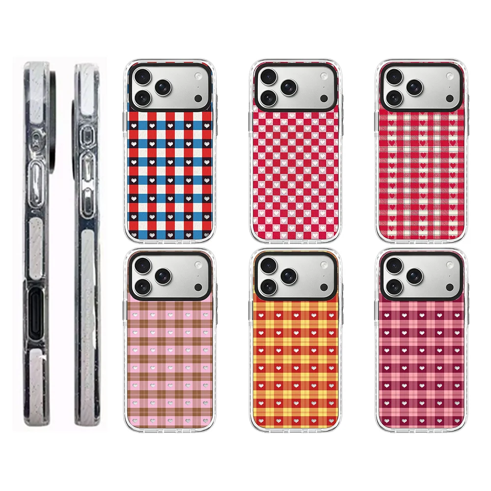 

Mini Hearts Plaid Acrylic White Border Phone Cover for IPhone 12 13 14 15 16 17 Pro Max Case for IPhone 17Air