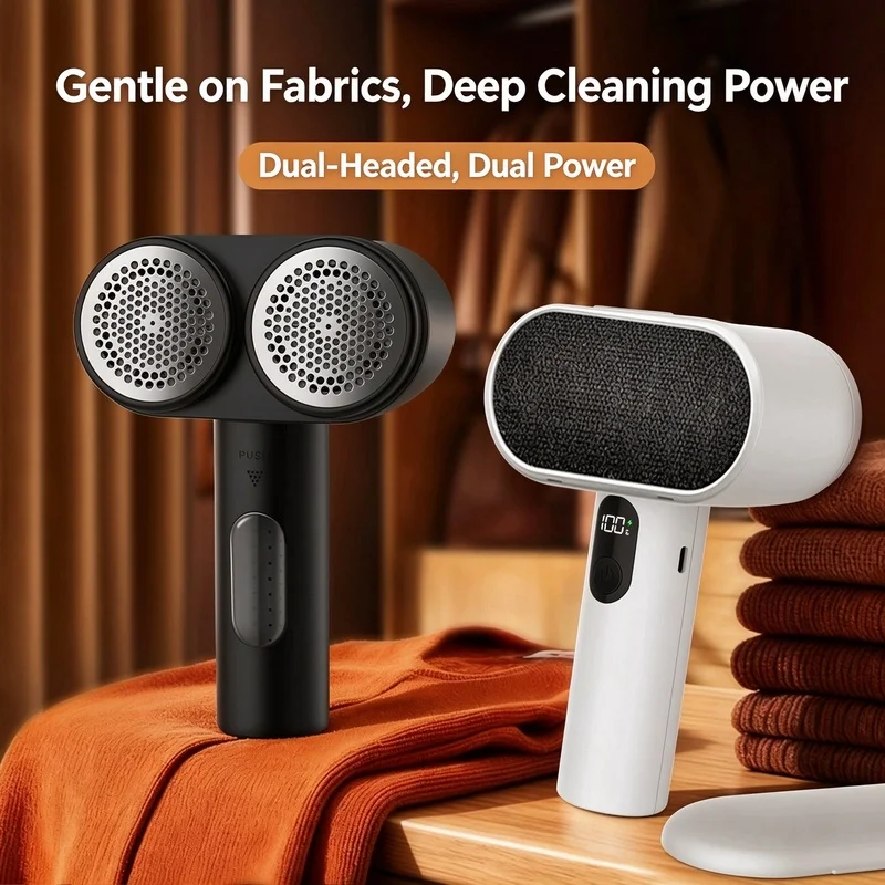 Dual-Head Electric Lint Remover Rechargeable Fabric Shaver LED Display Fluff Pellet Remover for Clothing Sweater