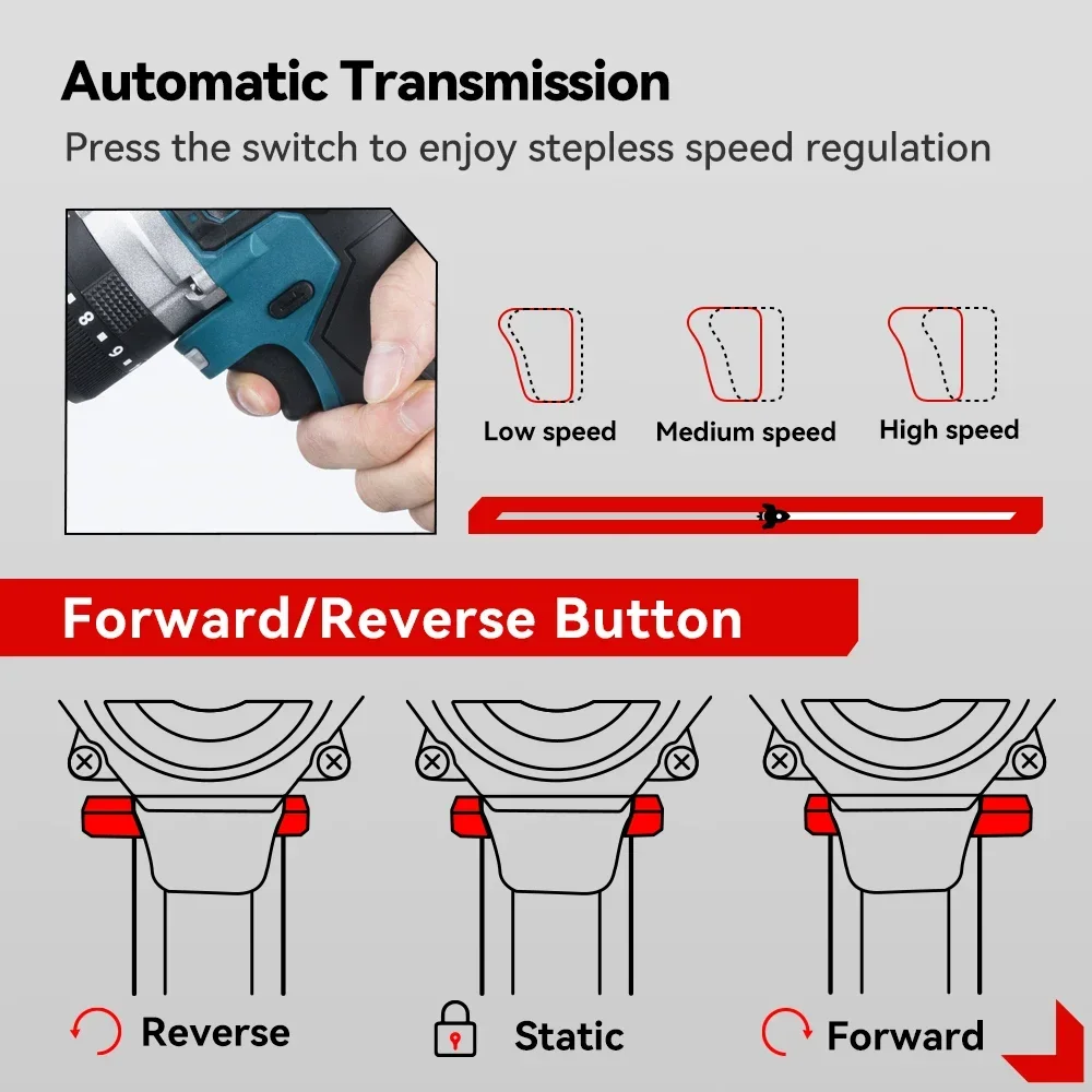 ONEVAN 13MM 650N.M Brushless Electric Impact Drill 20+3 Torque Cordless Electric Hammer Drill Power Tool For Makita 18V Battery