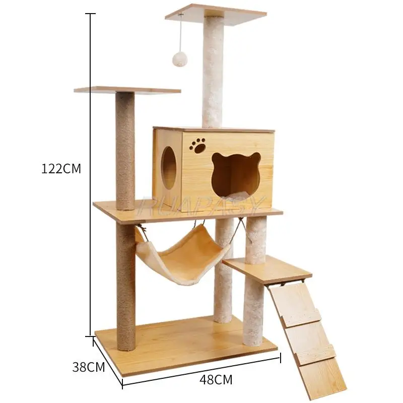 Cat Climbing Frame Tree Cat Scratching Column Wood Cat Jumping Platform Multi-Level Pet Cat Tree House Condo Perch Tower