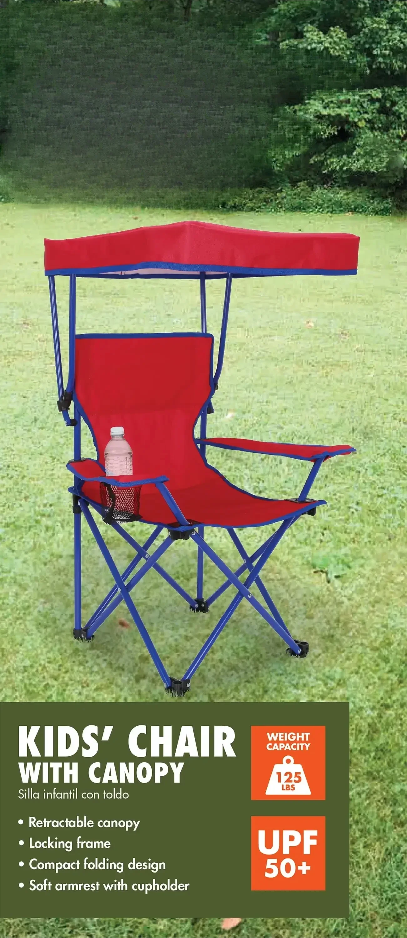 Kids Canopy Chair with Safety Lock Retractable Adjustable Canopy Top That Stores on The Back of The Chair