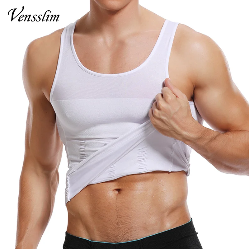 Vensslim Compression Tummy Control Shapers Shirts for Men Body Shaper Slimming Waist Trainer Vest Weight Loss Belly Trimmer Tops