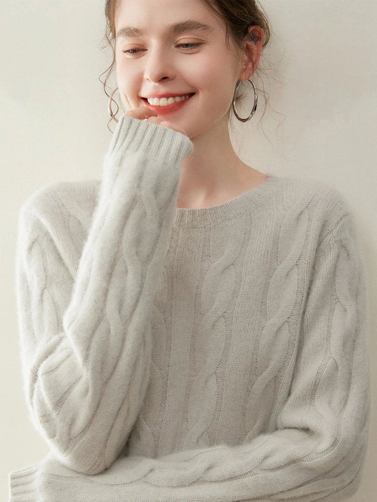 

Long Sleeves Women's Autumn Winter Warm Soft Comfort Thick 100% Cashmere Knitted Sweater O-Neck Pullover Elegant Clothing Tops