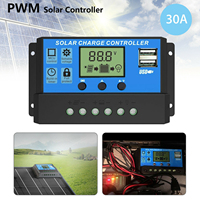 Solar Panel Controller 30A 12V 24V Auto Battery Charge Regulator PWM Controller LCD Dual USB for PV Home