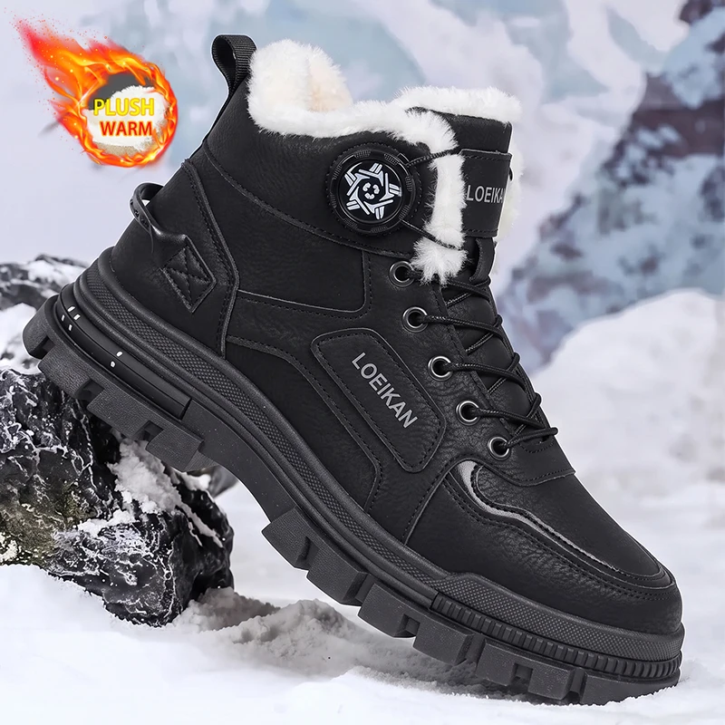 Herren Winter-Schneestiefel mit Drehverschluss, Fleece-Futter, Rutschfester Dicker Sohle, Hohe Knöchelstiefel – Detail 9