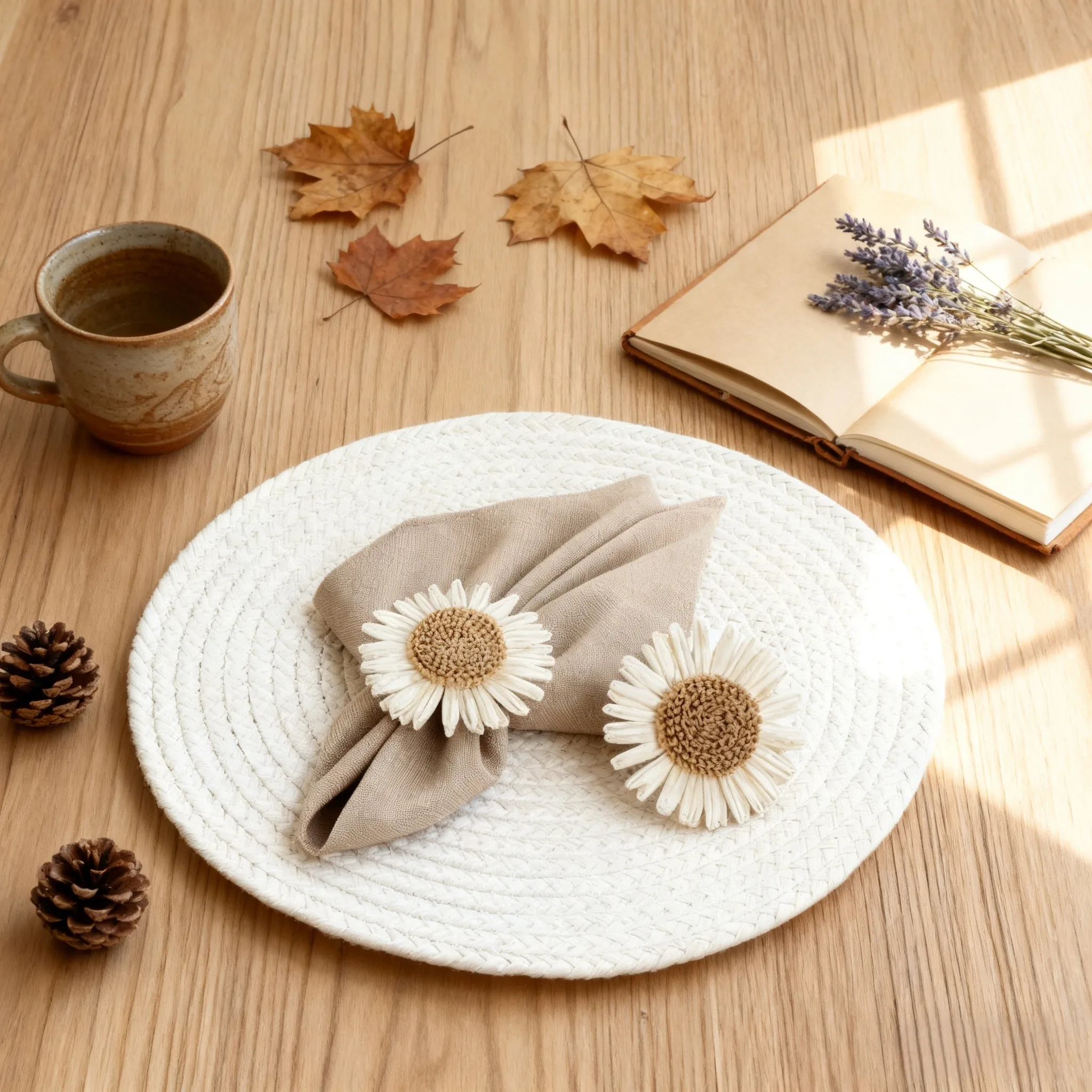 12pcs White Daisy Napkin Ring Buckles Holder for Dinner Wedding Holiday Christmas Thanksgiving