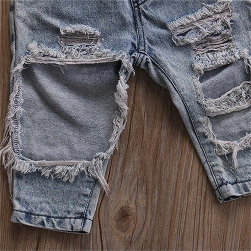 Toddler Kids Baby Girls Off Shoulder Tops Denim Pants Hole Jeans Outfits Summer Fashion Csual Kids 3PCS Clothes