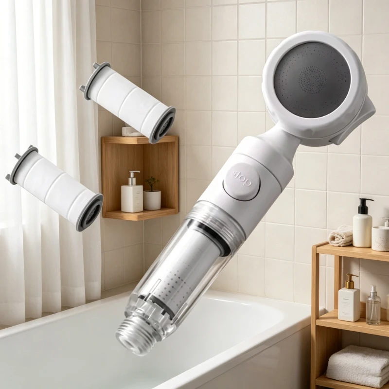

Travel Portable Pressurized Shower Head Water Filter Antibacterial Shower Nozzle Purification Showerhead For Hotel Bathroom Use