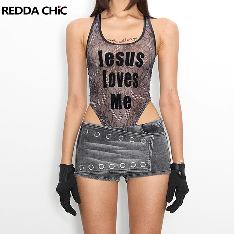 REDDACHiC ICON Eyelets Decor Women's Jean Shorts Retro Wash Gray Low Rise Wrapped Distressed Denim Shorts Grunge Y2k Streetwear