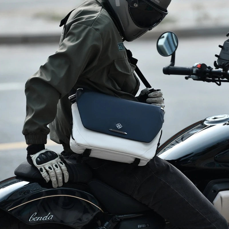 

Men’s Outdoor Sling Bag with Magnetic Buckle Waterproof Motorcycle Riding Bag Multi-Compartment Crossbody Bag for Cycling Travel