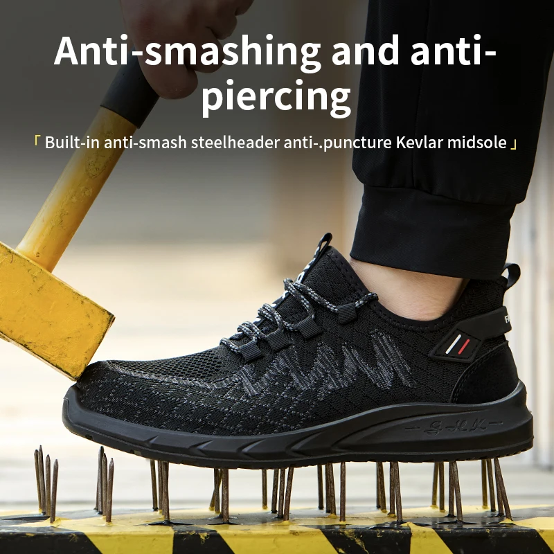 Lightweight Safety Shoes Steel Toe Breathable Work Sneakers Reflective Anti-Smashing Piercing Indestructible Protective Footwear