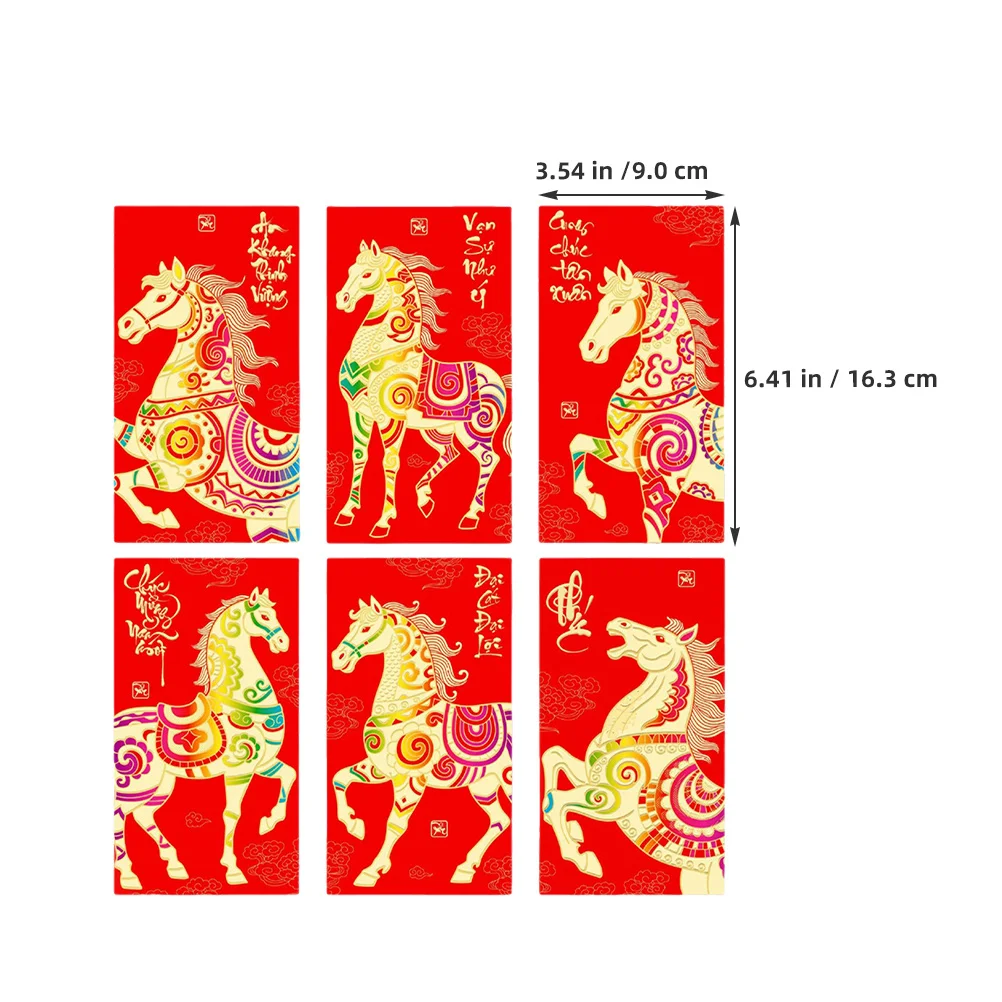 36Pcs Chinese Red Envelopes Horse Year 2026 Lucky Money Cash Packets Lunar New Year Spring Festival Hong Bao Red Envelope Bag