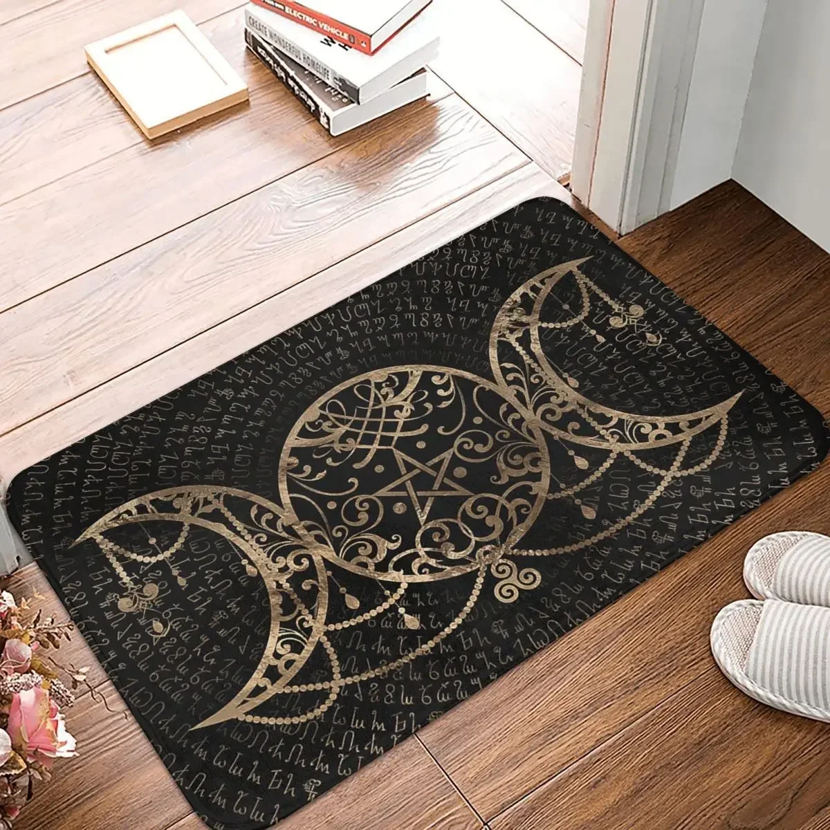 Triple Moon Art Bathroom Mat Hecate Wheel Doormat Flannel Carpet Balcony Rug Home Decoration