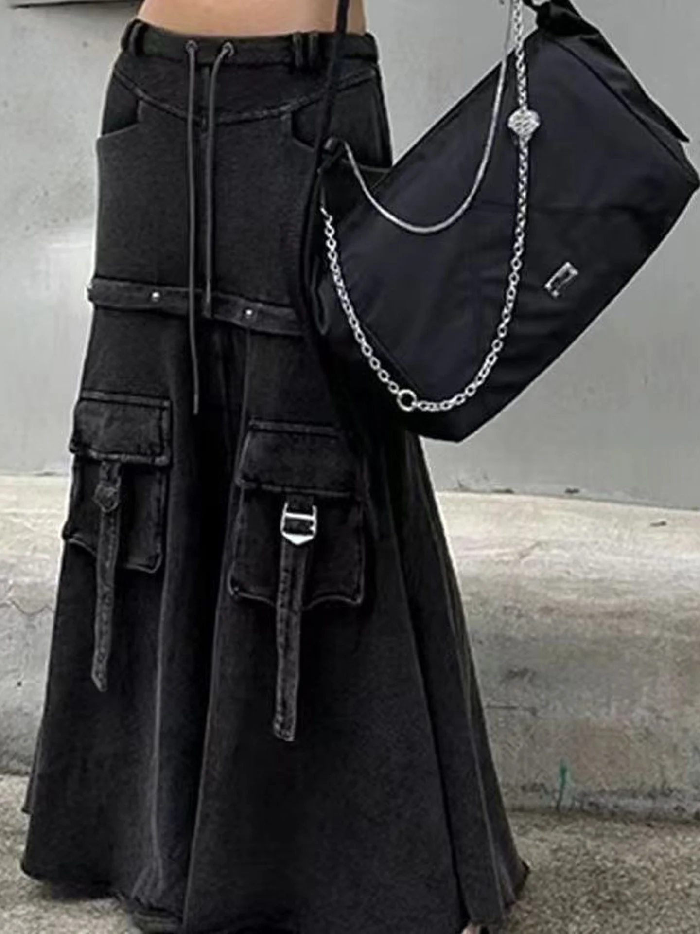 Black Detachable Design Jeans  Skirt Women Loose Slimming Fashionable Sexy Two-Way Wear Workwear Long Skirt Trendy