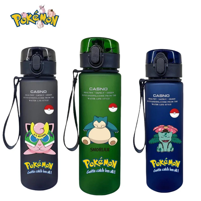 MINISO Pokemon Water Glasses Student Sports Kettle Mountaineering Trip Water Bottle Bulbasaur Pikachu 560ml Holiday Gifts Anime