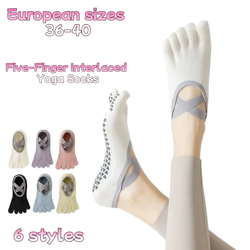 

Европейские размеры 36–40, 1 пара женских носков для йоги с раздельным дизайном на пять пальцев и прорезиненной подошвой.