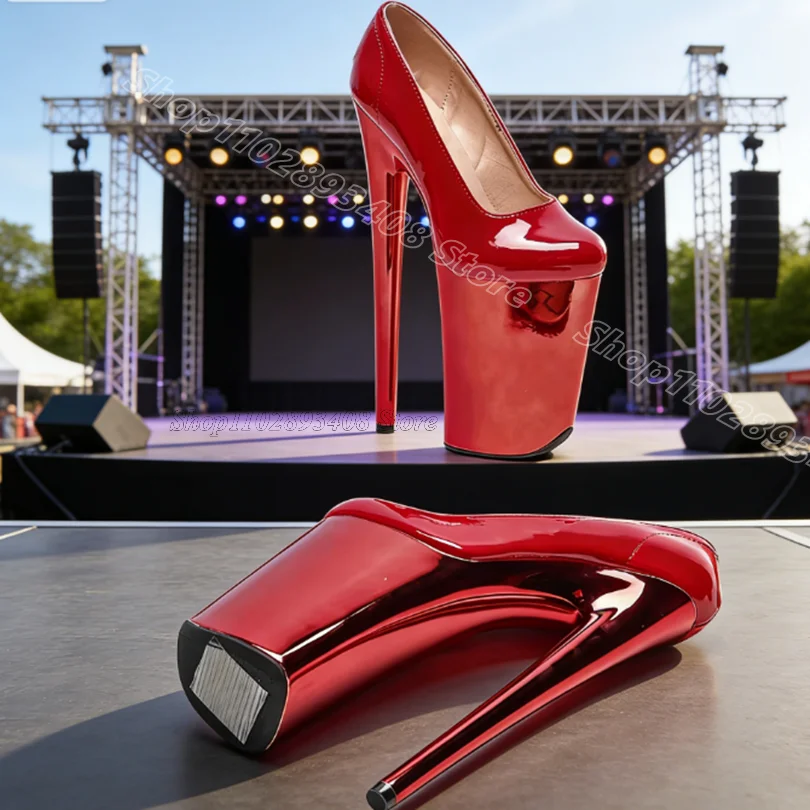 Red Platform Performance Slip on Pumps Stiletto Patent Leather Design for Women Fashion Dancing Sexy Pumps Zapatos Para Mujere