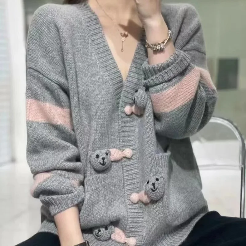 

New Fashion French Wool Knitted Cardigan Sweater Loose Top
