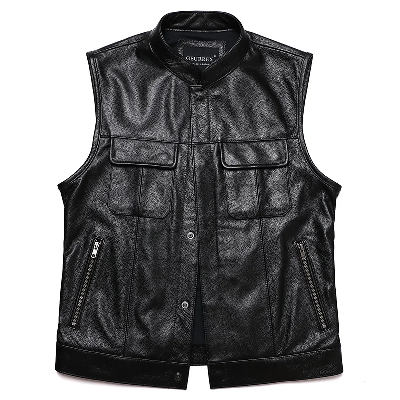 

SOA Classical Motorcycle Real Leather Vest Men 100% Cowhide Sleeveless Jacket Man Sons of Anarchy Black Biker Vest Waistcoat