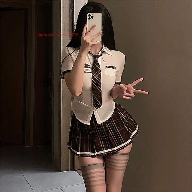 2024 women sexy uniform suits navy style business wear bar live stream short sleeve tie shirt pleated skirt sets jk uniform set