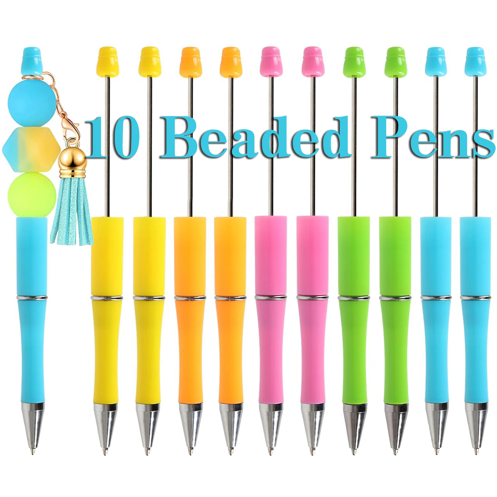 10Pcs Plastic Beadable Pens Black Ink Bead Pens for DIY Making Pens Beaded Pens