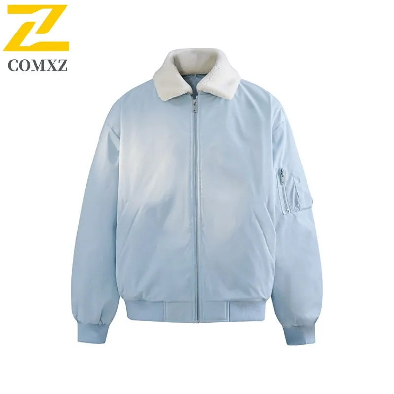 

COMXZ 2025 Faux Lambskin Lapel Workwear Cotton-padded Jacket Fashionable and Warm Multi-pocket Jacket Cotton-padded Jacket