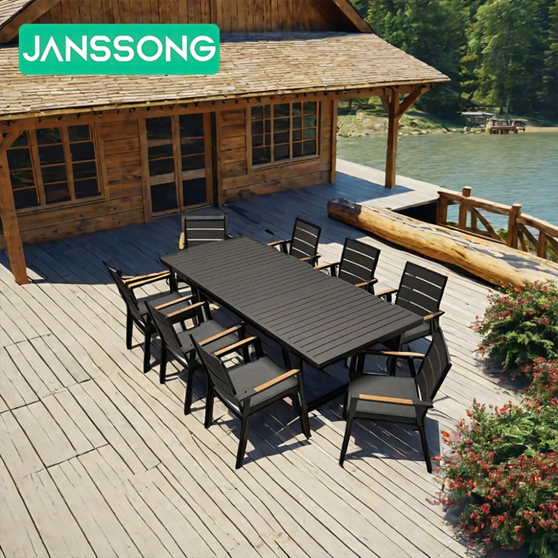 Luxury Hotel Patio Furniture Outdoor Extendable Dining Table And Chairs Set Aluminum Frame Durable Outdoor Furniture Garden Set