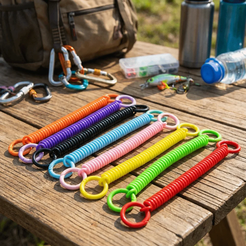 Colorful Retractable Keychain Spring Rope Double Key Rings Spiral Phone Lanyard Plastic Lightweight Anti-Lost Card Holder Strap
