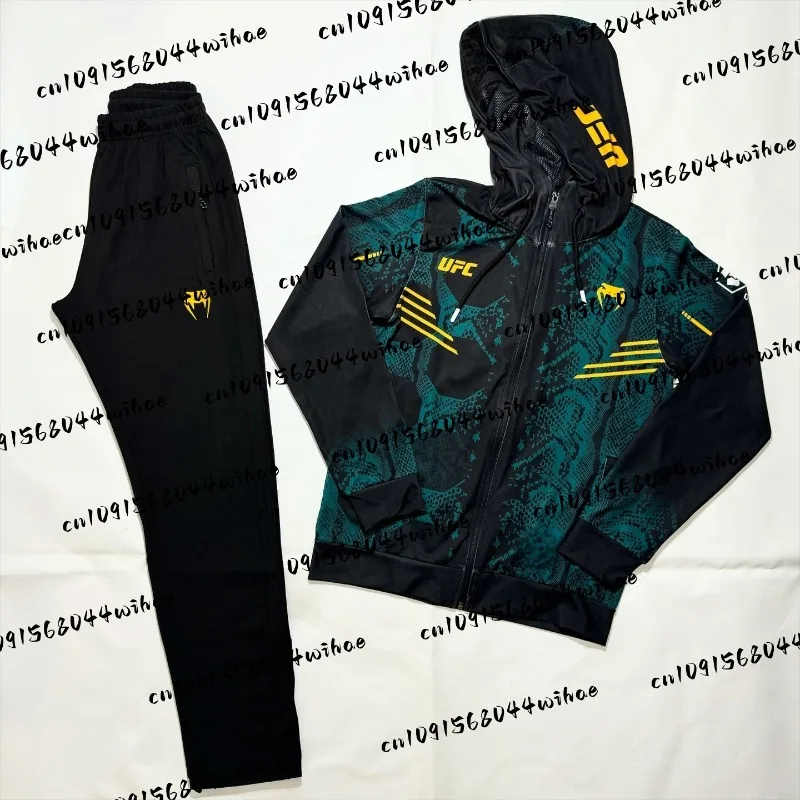 

Новинка 2026, осенне-зимний спортивный UFC, боксерская золотая толстовка с капюшоном на молнии, брюки, костюм, толстовка, мужская и женская, быстросохнущая, больших размеров
