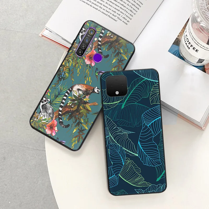 Phone Case for Pixel 8 Pro 8a 7a 6a 7 6 Moto G200 Edge 40 30 20 One Fusion Tropical Plants Leaves Flamingo Black Anti-Drop Cover