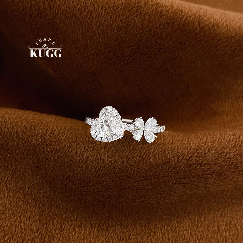 

KUGG 100% 18K White Gold Rings Elegant Romantic Style Real Natural Diamond Engagement Ring for Women High Wedding Jewelry