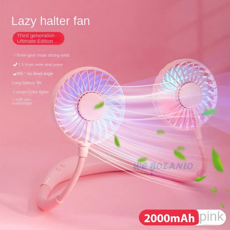 

2025 New Portable Hanging Neck Fans USB Rechargeable Leafless Mini Air Cooling Fan Air Conditioner Wearable Neckband Fans