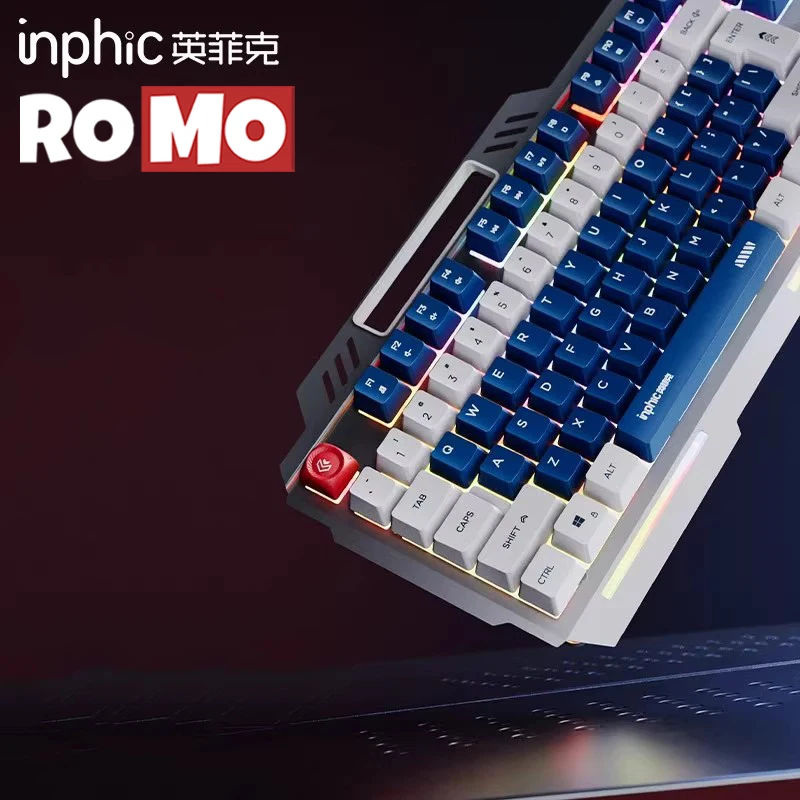 Inphic K9 Wired Mecha 87key Metal Mechanical Keyboard Curved Keycap Office Keyboard ABS Keycap 26 Key Rollover Gaming Keyboard