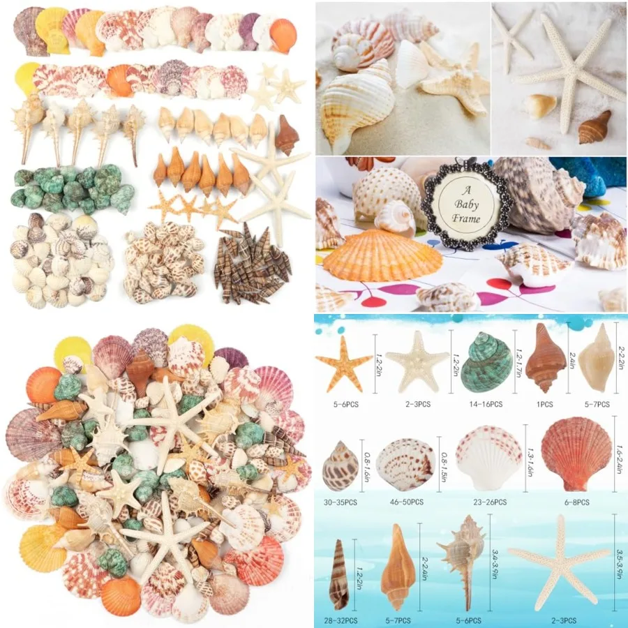 

Fangoo 1.5 LB Mixed Sea Shells, 130+ PCS Beach Seashells Starfish Oyster Shells Sizes Ocean Seashells for Fish Tank Vase Filler