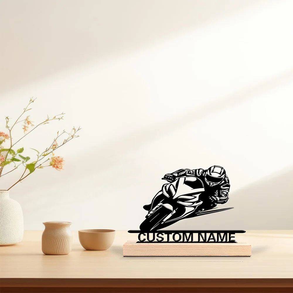 1pc Fashion Drift racer Custom Letter Iron Statue Iron Ornament Tin Sculpture With Wood Base Handicraft With Wood Base For Yout