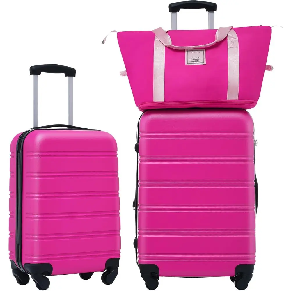

Набор из 3-х расширяемых чемоданов с жестким корпусом, колесами-спиннерами и замком TSA (20, 24 + сумка) - розовый