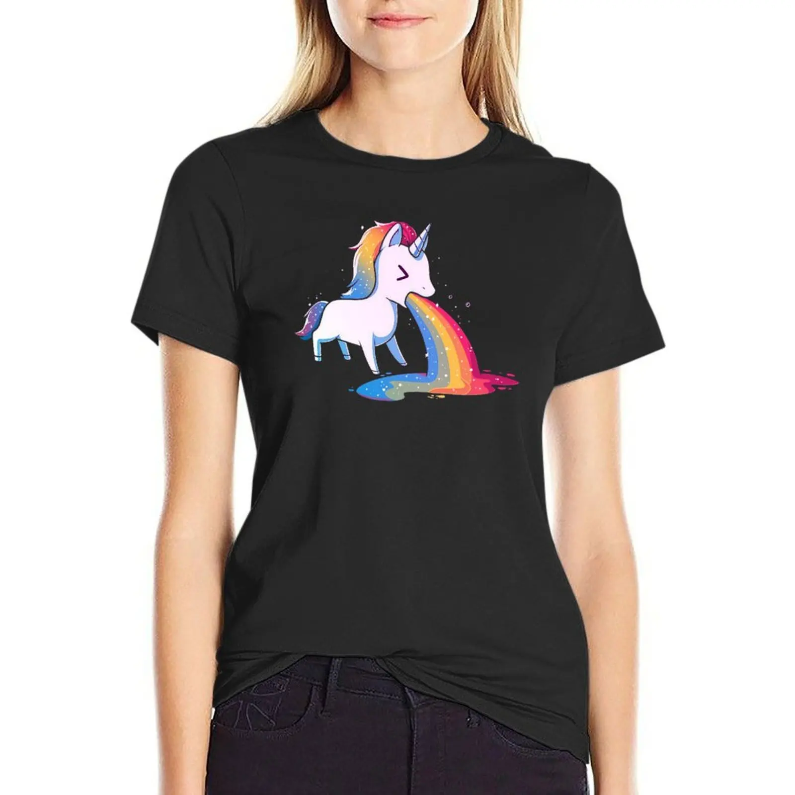 Unicorn Puking Rainbow T-Shirt Short sleeve tee lady clothes Aesthetic clothing anime clothes oversized t shirts for Women