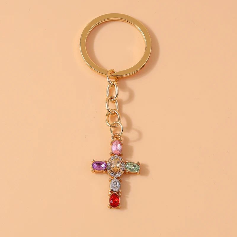 Luxury Crystal Cross Keychain Jesus Religious Key Ring for Men Women Car Key Holder Handbag Pendant DIY Jewelry Gift