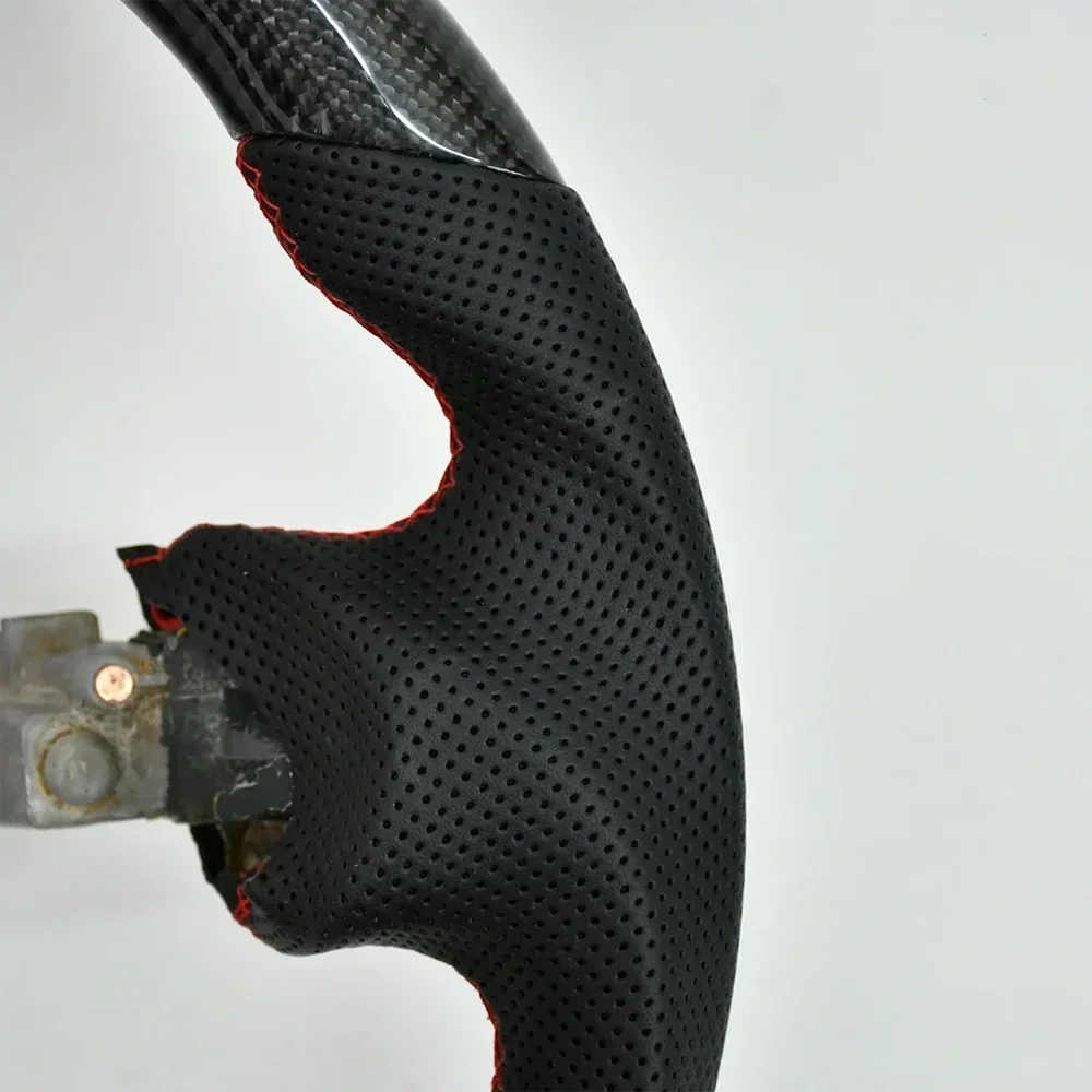 Volante de fibra de carbono Real para Nissan 370Z, volante deportivo de carreras con costuras rojas de cuero, 2009-2021