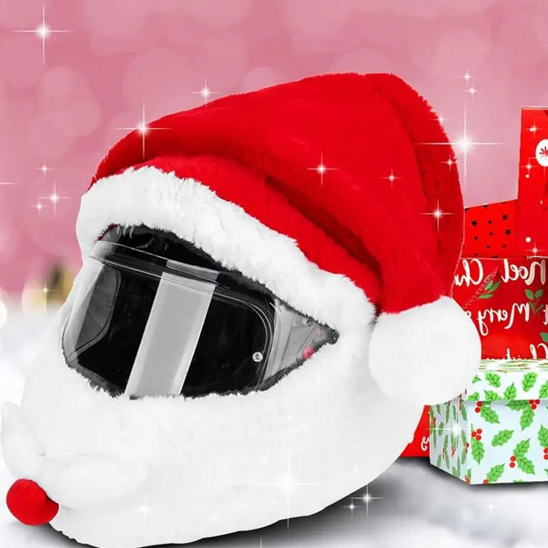 Santa Claus Motorcycle Helmet Cover Christmas Gloves Set Funny Plush Helmets Protective Cover Motorbike Helmet Accessories