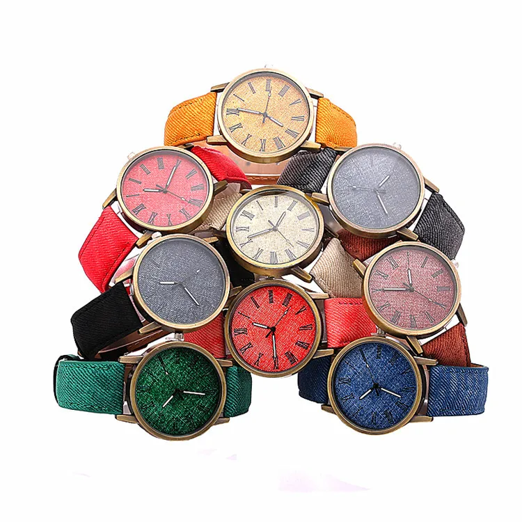 

Simple Casual Women Watch Personality Denim Strap Retro Ladies Wrist Watch Ladies Elegant Solid Color Blue Female Watches Montre