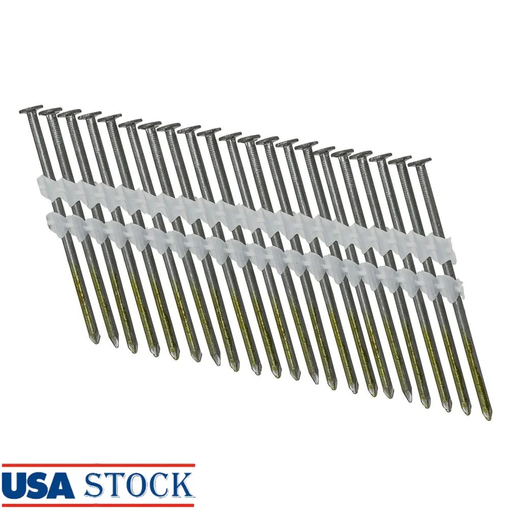 

21 Degree 3 Inch Plastic Collated Full Round Head Smooth Shank Framing Nails 500 Count Steel Fasteners Construction