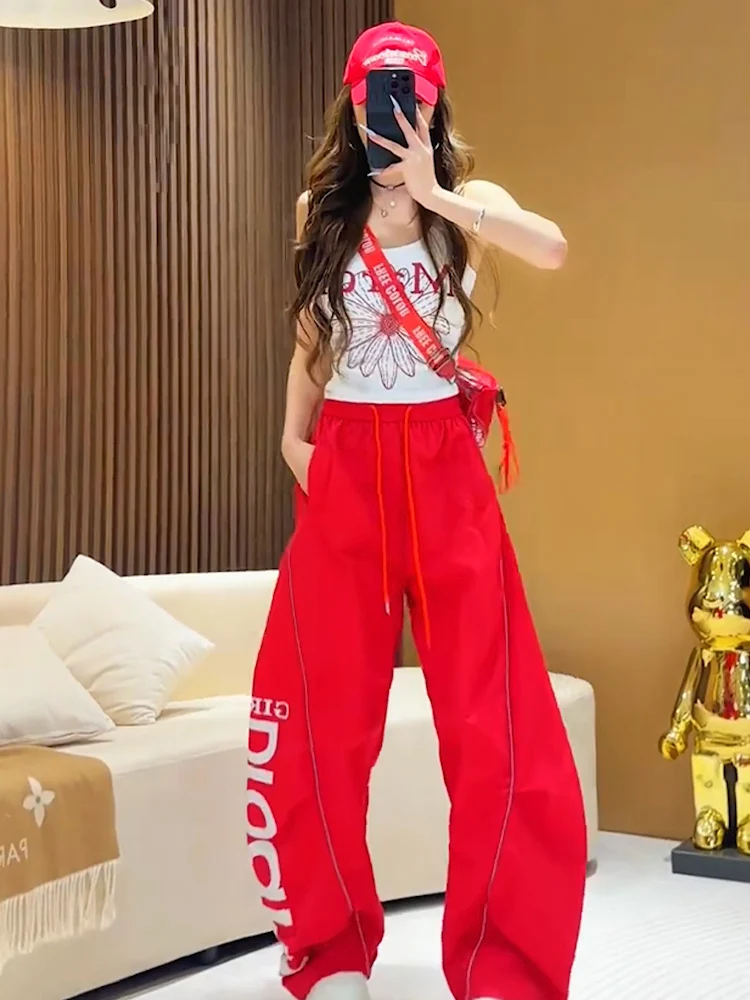 Faionable Sportswear Set Women's Summer New round Ne Svel Wide Leg Pants Two Piece Set Comfortable Breathable Casua...