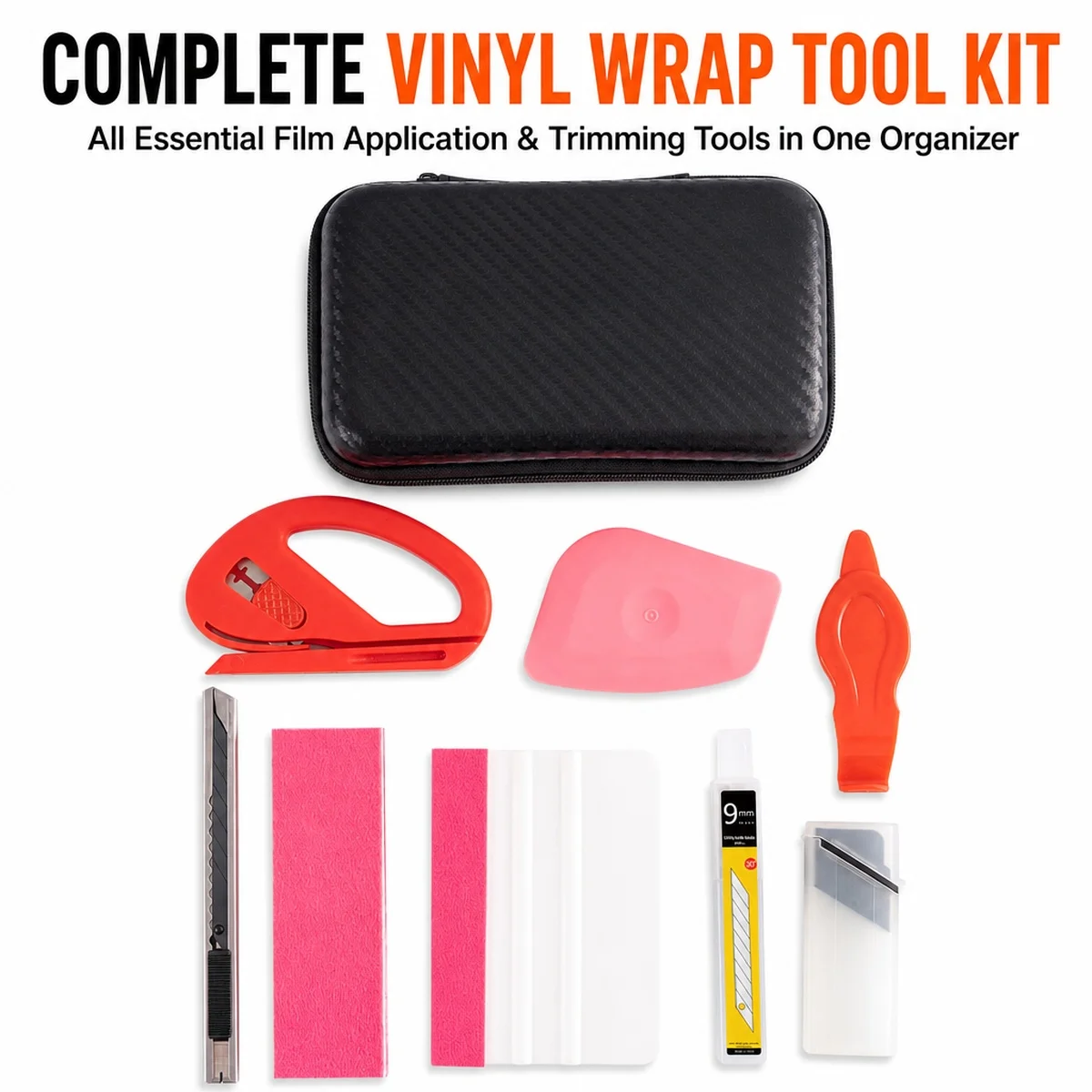 9Pcs Car Vinyl Wrap Install Tool Set Storage Box PPF Squeegee Replacement Blades Paint Protection Film Anti Scratch Accessories
