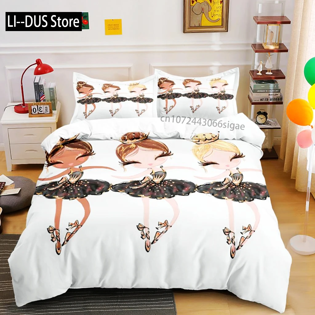 

Ballerina Girls Duvet Cover Set King Size Princess Comforter Cover Set Microfiber Girl Dancing With Swans Pattern Quilt Cover
