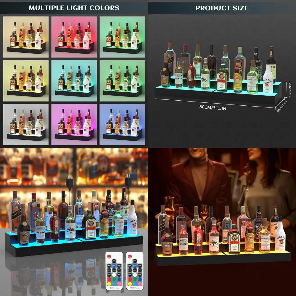 

Двухуровневая деревянная подставка для алкоголя с 32 светодиодами, вмещает 16 бутылок, для домашнего бара, декор для гостиной